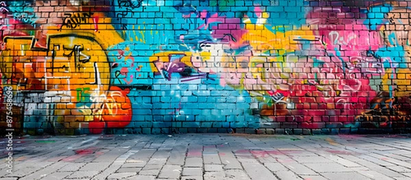 Fototapeta Image of a wall full of graffiti in a suburb or urban area. Generative Ai.