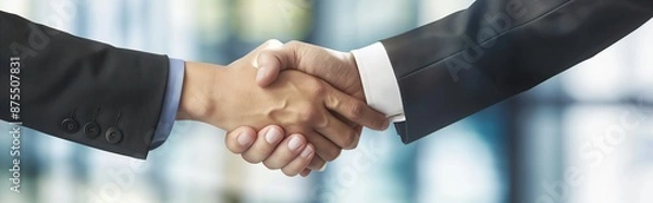 Fototapeta Handshake by business people. Building a network towards success. Businessman handshake for teamwork of business merger and acquisition, successful negotiate, hand shake.