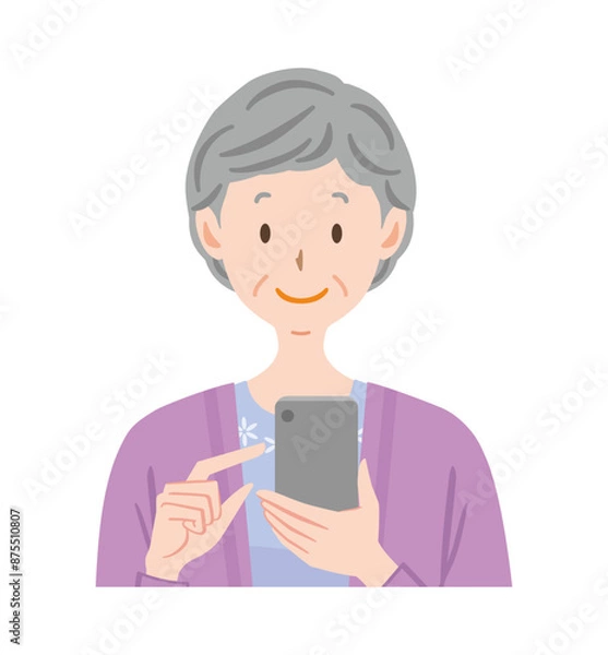 Fototapeta スマートフォンを操作するシニア女性　高齢者