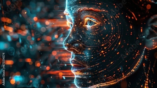 Obraz AI Technology Future Concept: A Digital Human Constructed From Data. Generative AI