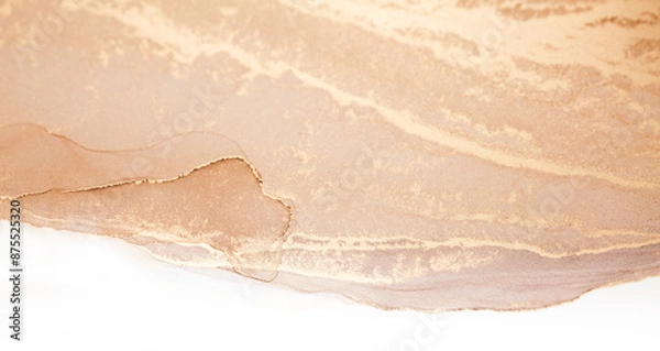 Fototapeta A close-up shot of a smooth, beige abstract artwork with a white background. The painting features soft, flowing lines and subtle texture