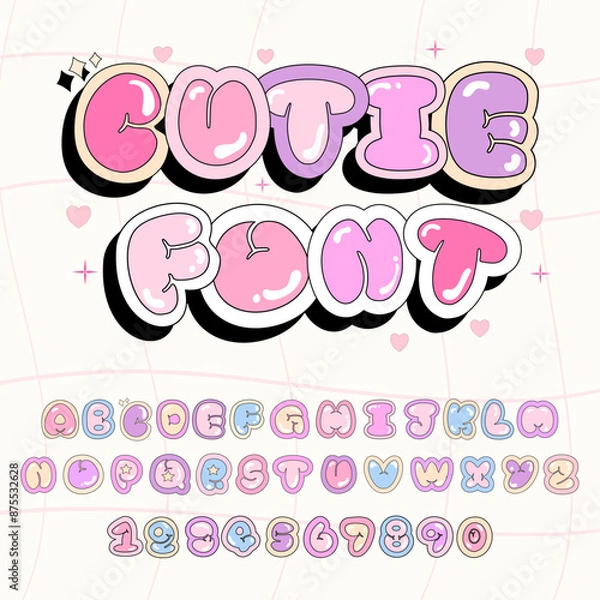 Obraz retro bubble font alphabet, 20s, y2k letter, retro bubble font, retro alphabet, bubble font in Y2K style. 2000s or 90s, inflated graffiti font balloon letters, Puffy cartoon  Bubble gum