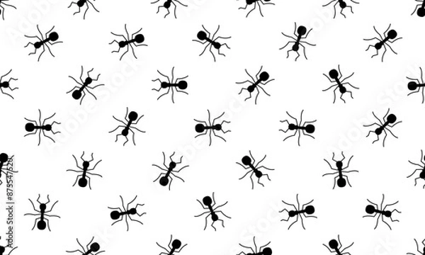 Fototapeta Seamless pattern with ants. Vector illustration. Seamless black ants pattern. Black and white Scandinavian style fauna design