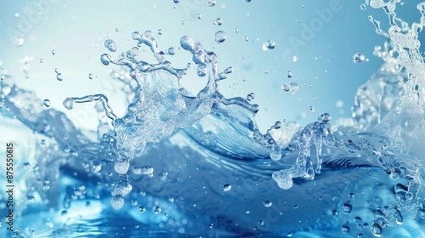 Fototapeta Water splash with bubbles and ripples in blue tones