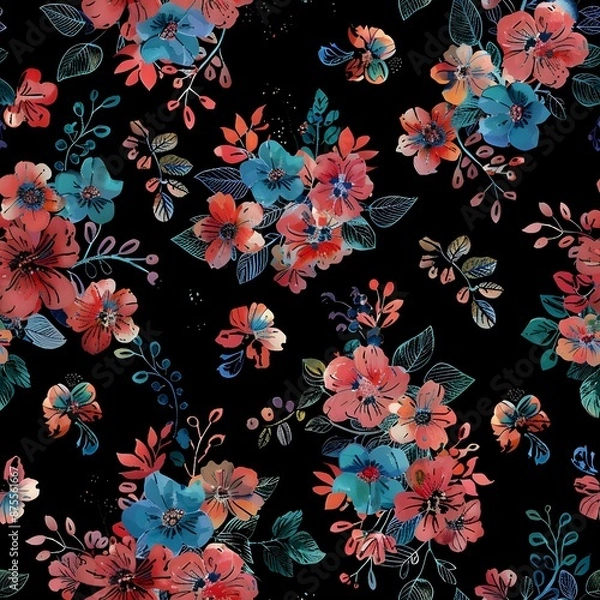 Fototapeta Timeless Flower Design with Detailed Bouquets and Stylized Leaves