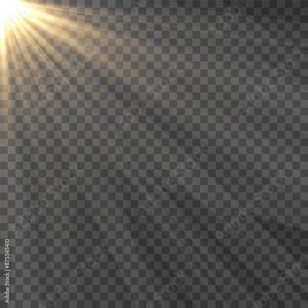 Obraz Vector light on isolated transparent background. Sun, rays of light png. Magic glow, golden light png.	