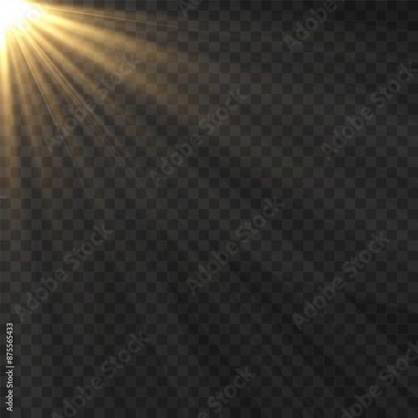 Obraz Vector light on isolated transparent background. Sun, rays of light png. Magic glow, golden light png.	