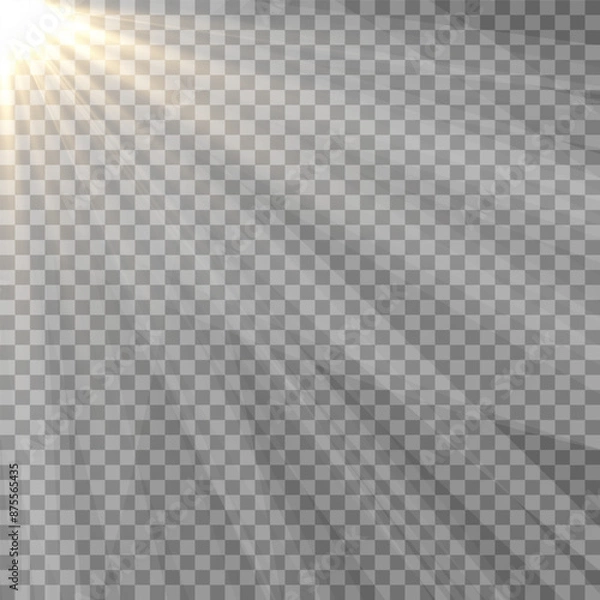 Obraz Vector light on isolated transparent background. Sun, rays of light png. Magic glow, golden light png.	