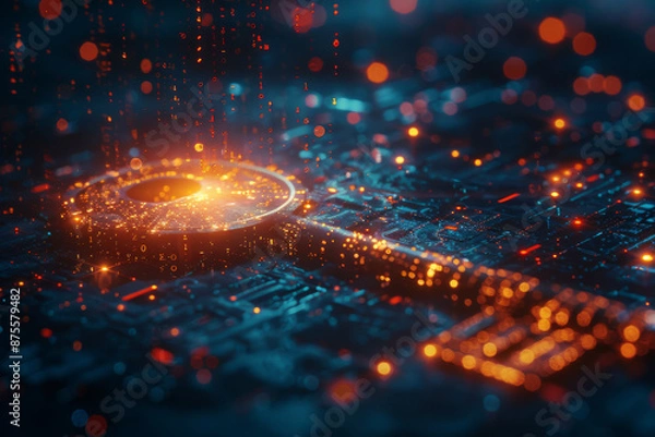 Obraz Abstract cyber security concept with key and binary code.  