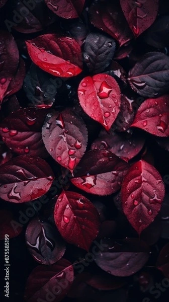 Obraz a close up of red leaves with water droplets