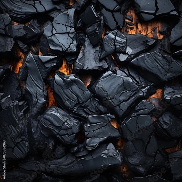 Fototapeta a close up view of black coal on a black background