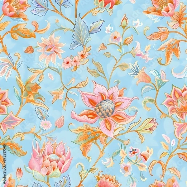 Fototapeta Complex Floral Grid Pattern with Intricate Flower Details