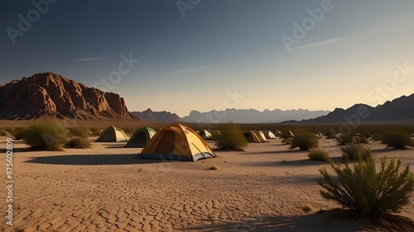 Fototapeta Describe the unique challenges of camping in the desert.
