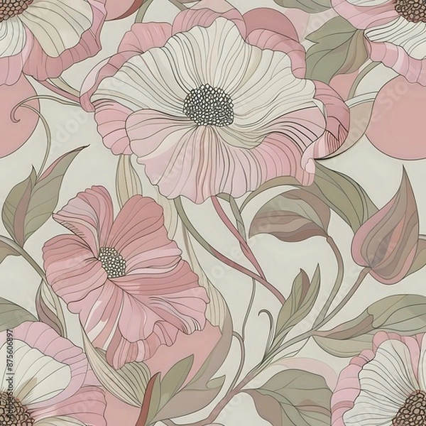 Obraz Energetic Pink Flower and Leaf Repeat Design