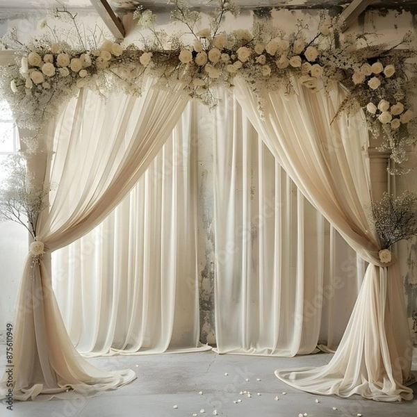 Fototapeta Background wedding with foral and old windown generative AI