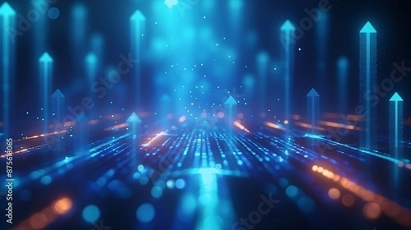 Obraz  Abstract background with blue glowing arrows pointing up