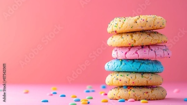 Obraz Pile of colorful puffy cookies isolated on colorful background