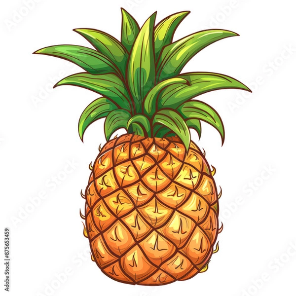 Fototapeta Pineapple isolated on transparent background. Colorful cartoon style illustration.  