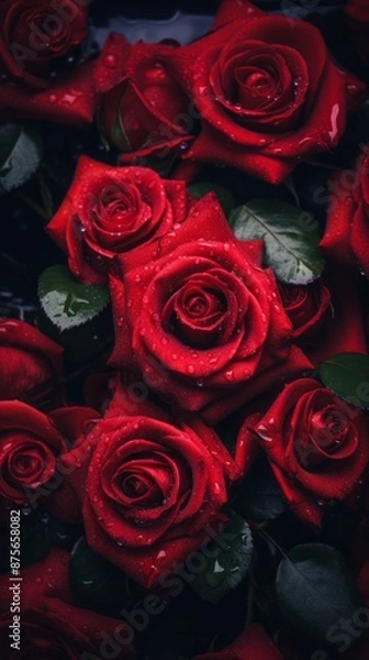 Fototapeta beautiful red roses with water droplets on them