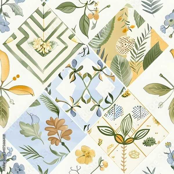 Obraz Tropical Diamond Patchwork Tile Pattern with Modern and Playful Style