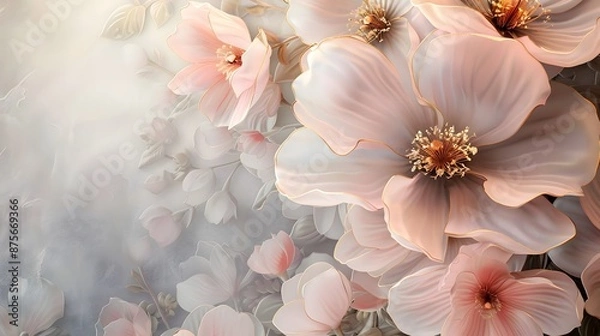 Obraz Delicate Pink Flowers with Golden Edges.