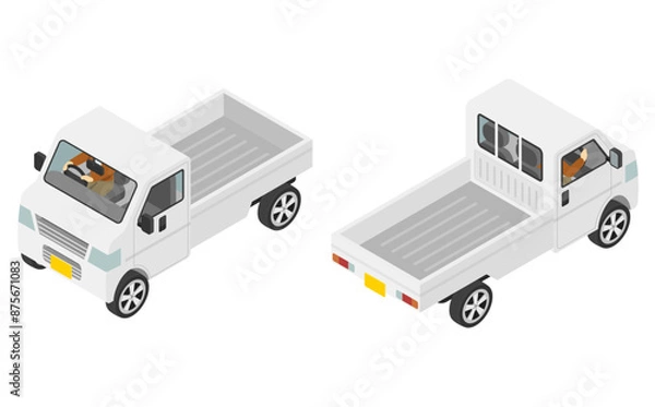 Obraz アイソメトリックイラスト:軽トラックを運転する男性