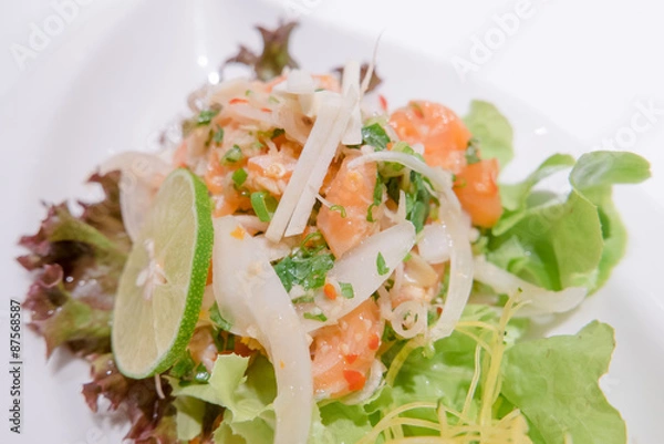 Obraz Spicy salmon salad with mixed vegetable