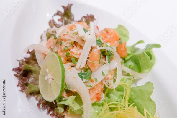 Obraz Spicy salmon salad with mixed vegetable