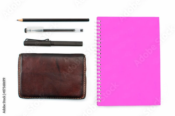 Obraz Notebook and stationery isolated on white background