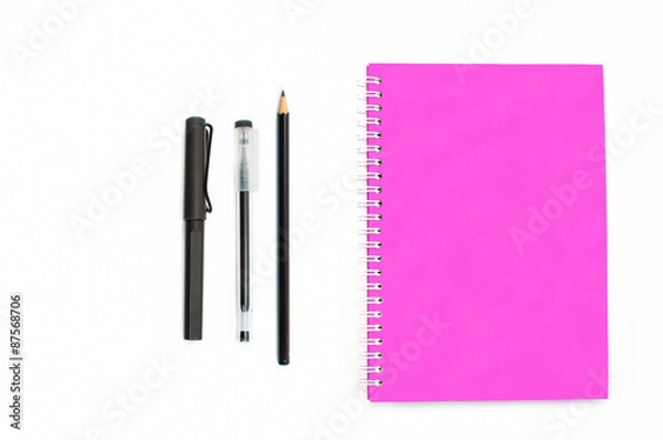 Obraz Notebook and stationery isolated on white background