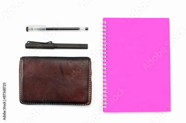 Obraz Notebook and stationery isolated on white background