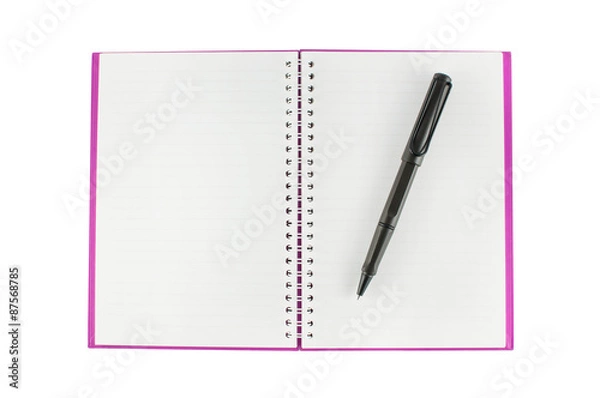 Obraz Notebook and pen isolated on white background