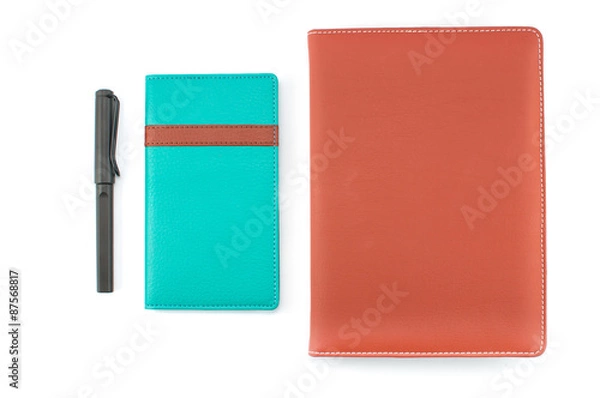 Obraz Leather notebook and pen on white background