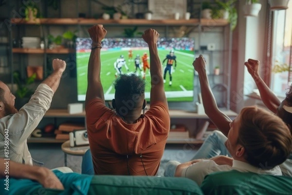 Fototapeta Friends Cheering On Their Favorite Team During a Game