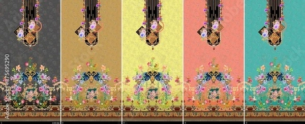 Obraz Indian Suit Kurtid Digital Design Motif Flower Colorful Stock Illustration Pakistani Kurti