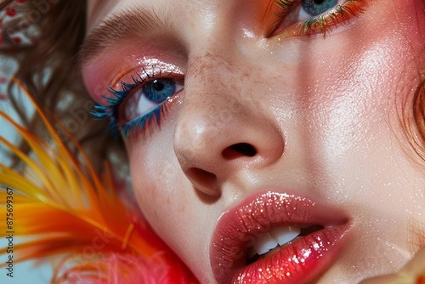 Fototapeta Close-up Portrait of a Young Woman with Bold Makeup