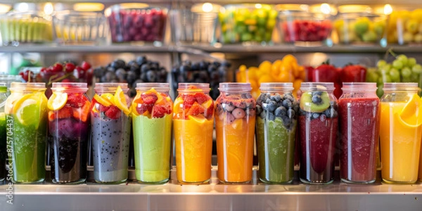 Fototapeta Health and Hygiene Fruit purees offer antioxidants to boost immune system, fruit V smoothies, cocktails, mocktails, weight loss tips vegetable detox juice Improving skin imperfections,