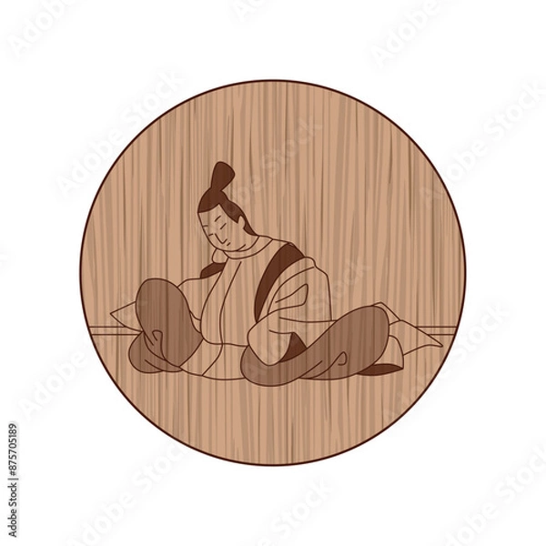 Fototapeta 木彫り風円形百人一首　藤原興風