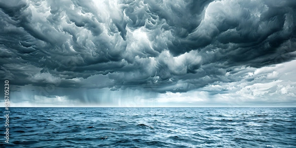 Fototapeta Beach storm rain clouds, Warm summer temperatures often bring thunderstorms. air pressure at the center of the storm drop cause more strong stormy rain 