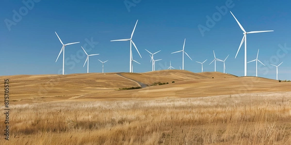 Fototapeta From Wind to Watt: How Turbines Turn Breeze into Renewable Energy, Harnessing the Wind: The Fascinating Process of Turbines Creating Clean Energy, sustainable energy