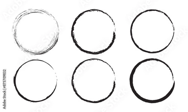 Obraz Hand drawn circle line sketch set. Circular vector image. Hand drawn circle with doodle patterns. Vector brush strokes circles of paint on white background.