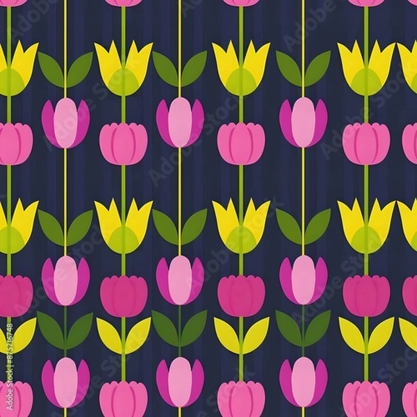 Fototapeta Scandinavian Inspired Tulip and Leaf Grid Design