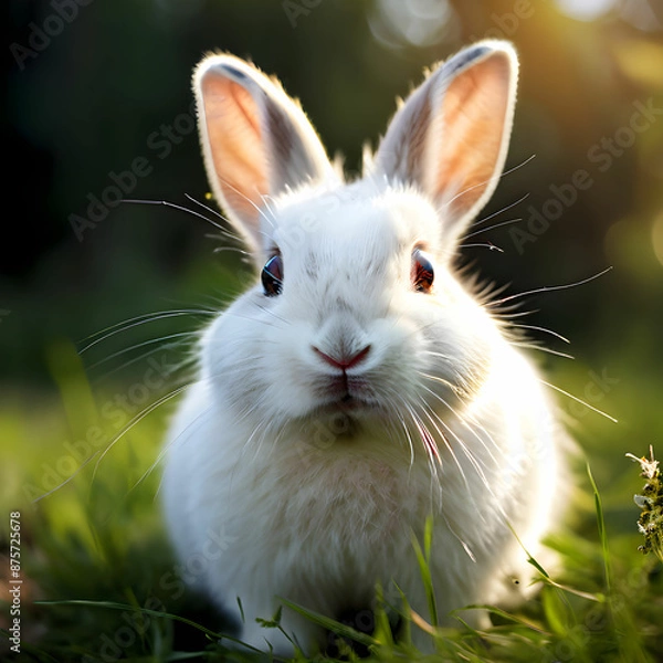 Fototapeta  A beautiful white rabbit on green grass
AI Generated