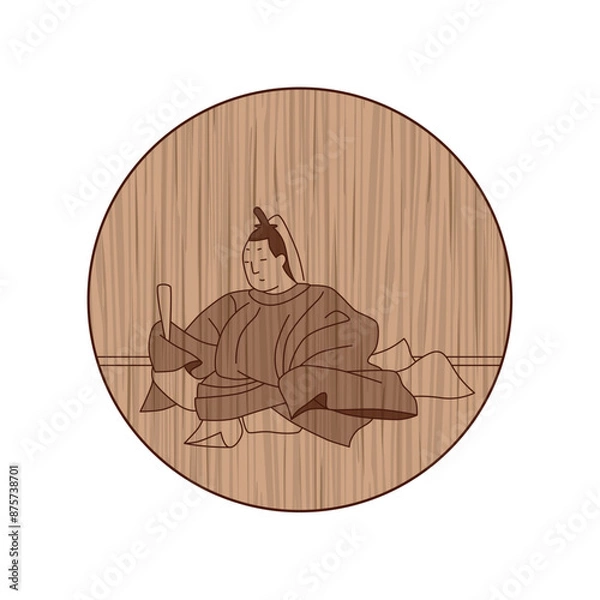 Fototapeta 木彫り風円形百人一首　前中納言匡房