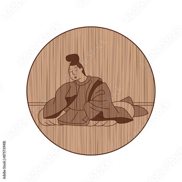 Fototapeta 木彫り風円形百人一首　源俊頼朝臣