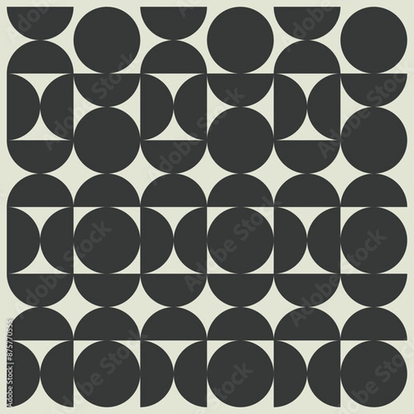 Fototapeta Bauhaus geometric pattern background, vector abstract circle, triangle and square lines art. Yellow, blue, red and green color, trendy Bauhaus pattern backgrounds set