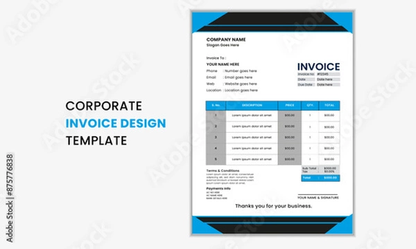Fototapeta Corporate Business Modern Professional Invoice template design. Business Invoice Design for the corporate people