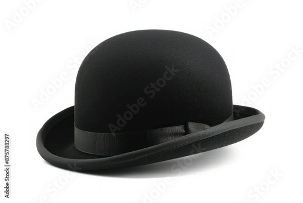 Obraz Classic Black Bowler Hat Isolated on White
