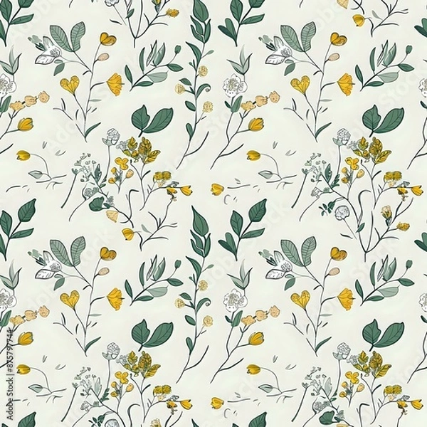 Fototapeta Hand-Drawn Botanical Inspired Floral and Leaf Pattern