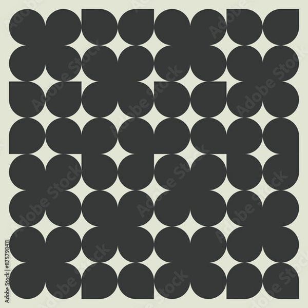 Obraz Retro black and white geometric pattern background, vector abstract circle, triangle and square lines art. Trendy bauhaus pattern backgrounds op-art set